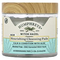 Humphreys, Witch Hazel, Nourishing Cleansing Pads, Alcohol Free, 60 Biodegradable Pads