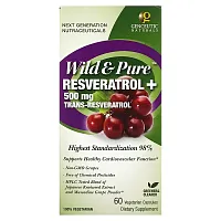 Genceutic Naturals, Wild &amp; Pure Resveratrol+, 500 mg, 60 Vegetarian Capsules