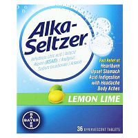 Alka-Seltzer, средство для расстройства желудка, лимон и лайм, 36 шипучих таблеток