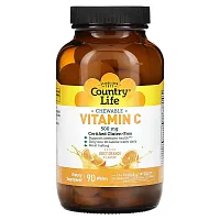 Country Life, Vitamin C Chewable, Juicy Orange, 500 mg, 90 Wafers