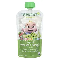 Sprout Organics, Cocomelon, Organic Yes, Yes, Veggie with Fruit, 8 Months and Up, Pea, Pears, Apples, Banana &amp; Green Beans, 3.5 oz (99 g)