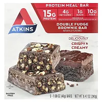 Atkins, Protein Meal Bar, Double Fudge Brownie, 5 Bars, 1.69 oz (48 g) Each