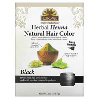 Okay Pure Naturals, Натуральная краска для волос из травяной хны, черный, 56,7 г (2 унции)