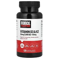 Force Factor, Vitamin D3 &amp; K2 , 120 Vegetable Capsules