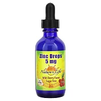 Nature&#x27;s Life, Zinc Drops, Sugar Free, Wild Cherry, 5 mg, 2 fl oz