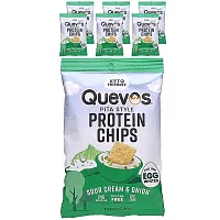 Quevos, Pita Style Protein Chips, Sour Cream &amp; Onion, 6 Family Pack Bags, 3.2 oz (90 g) Each