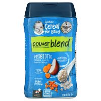 Gerber, Cereal for Baby, смесь Power Blend, от 8 месяцев, овсянка с пробиотиком, чечевица, морковь и яблоко, 227 г (8 унций)