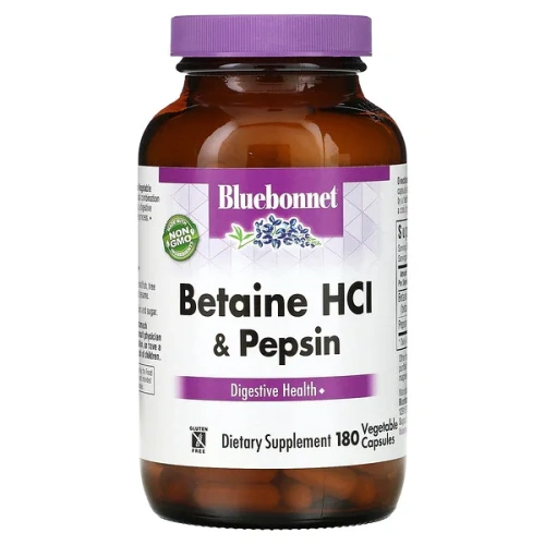 Bluebonnet Nutrition, Betaine HCl &amp; Pepsin, 180 Vegetable Capsules