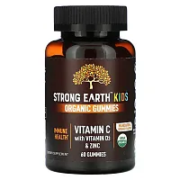 YumV&#x27;s, Strong Earth Kids Organic Gummies, Vitamin C with Vitamin D3 &amp; Zinc, Mandarin &amp; Orange, 60 Gummies