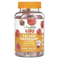 Lifeable, Kids Calcium Magnesium + Vitamin D3 Gummies, Natural Raspberry, 90 Gummies