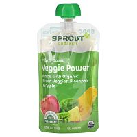 Sprout Organic, Veggie Power, зеленые овощи с ананасом и яблоком, 113 г (4 унции)