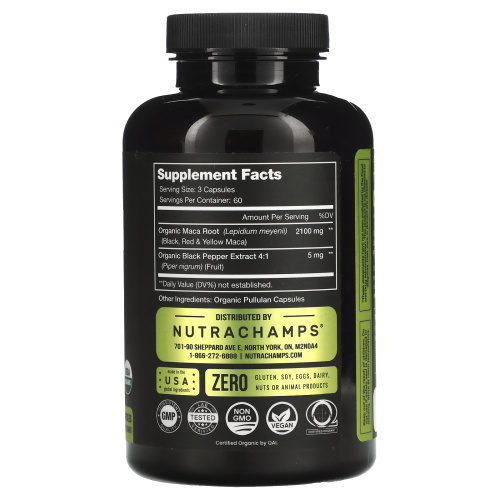 NutraChamps, Maca, 700 mg, 180 Organic Capsules фото 2