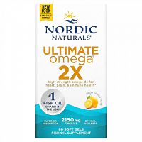 Nordic Naturals, Ultimate Omega 2X, со вкусом лимона, 1075 мг, 60 капсул