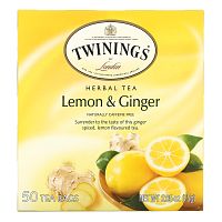 Twinings, травяной чай, лимон и имбирь, без кофеина, 50 чайных пакетиков, 75 г (2,65 унции)