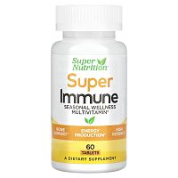 Super Nutrition, Super Immune, мультивитаминный комплекс с глутатионом для укрепления иммунитета, 60 таблеток