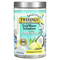 Twinings, Superblends, Cold Water Infusions, Probiotics+, Pineapple &amp; Coconut, Caffeine Free, 10 Flavored Cold Water Infusers, 0.88 oz (25 g)