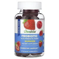 Lifeable, Probiotic with Prebiotic Fiber Gummies, Sugar Free, Berry, 5 Billion, 60 Gummies (2.5 Billion CFU per Gummy)