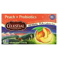 Celestial Seasonings, Herbal Tea, Peach + Probiotics, Caffeine Free, 16 Tea Bags, 1.12 oz (31 g)