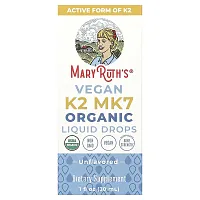 MaryRuth&#x27;s, Organic Vegan K2 MK7 Liquid Drops, Unflavored, 1 fl oz (30 ml)