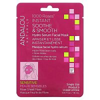 Andalou Naturals, Instant Soothe &amp; Smooth, Hydro Serum Beauty Facial Mask, 1,000 Roses, 1 Fiber Sheet, 0.6 fl oz (18 ml)