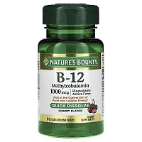 Nature&#x27;s Bounty, B-12 Methylcobalamin, Cherry, 1,000 mcg, 60 Quick Dissolve Tablets