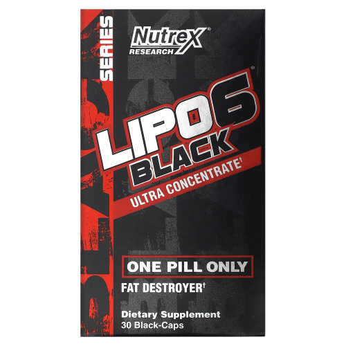 Nutrex Research, Lipo-6 Black, ультраконцентрат, 30 черных капсул