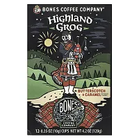 Bones Coffee Company, Highland Grog, Coffee Cups, Butterscotch &amp; Caramel, 12 Cups, 0.35 oz (10 g) Each