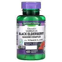 Nature&#x27;s Truth, Sambucus Black Elderberry Immune Complex Plus Vitamin C &amp; Zinc, Natural Mixed Berry, 60 Chewable Tablets