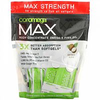 Coromega, Omega-3 Max Plus, высококонцентрированный витамин D3, со вкусом кокоса, 90 порционных пакетиков по 2,5 г