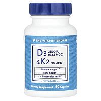 The Vitamin Shoppe, Vitamin D3 &amp; K2, 60 Capsules