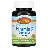 Carlson, Kid&#x27;s Vitamin C Gummies, Natural Orange, 125 mg, 60 Vegetarian Gummies