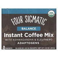 Four Sigmatic, растворимый органический кофе с адаптогенами ашвагандой и элеутерококком, баланс, средняя обжарка, 10 пакетиков по 2,5 г (0,09 унции)