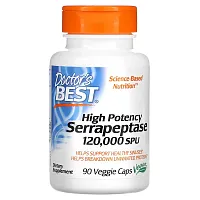 Doctor&#x27;s Best, High Potency Serrapeptase, 120,000 SPU, 90 Veggie Caps