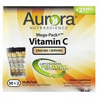 Aurora Nutrascience, Mega-Pack+, липосомальный витамин C, 3000 мг, 32 пакетика по 20 мл (0,68 жидк. унции)