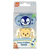 RaZbaby, Keep-It-Kleen, Pacifier, 0-36 Months, Penguin &amp; Bear, 2 Pacifiers