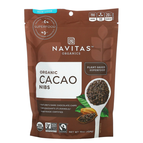 Navitas Organics, Органические кусочки какао-бобов, 454 г