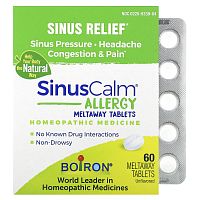 Boiron, SinusCalm Allergy, облегчение носа, без добавок, 60 таблеток Meltaway