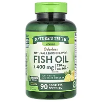 Nature&#x27;s Truth, Odorless Fish Oil, Natural Lemon, 2,400 mg, 90 Odorless Softgels (1,200 mg per Softgel)