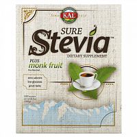 KAL, Sure Stevia, с фруктами архата, 100 пакетиков, 100 г (3,5 унции)