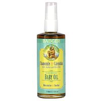 Badger Company, Calming Baby Oil, Chamomile & Calendula with Olive and Jojoba Oils, 4 fl oz (118 ml)