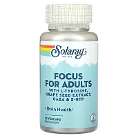 Solaray, Focus For Adults with L-Tyrosine, Grape Seed Extract, Gaba &amp; 5-HTP, 60 VegCaps