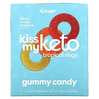 Kiss My Keto, Gummy Candy, Tropical Rings, Mango Orange Pineapple, 6 Bags, 1.76 oz (50 g ) Each