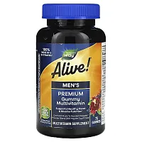 Nature&#x27;s Way, Alive! Men&#x27;s Premium Gummy Multivitamin, Orange, Grape &amp; Cherry, 75 Gummies