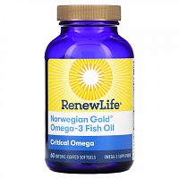 Renew Life, Critical Omega, ультраконцентрат омега кислот, натуральный вкус апельсина, 60 мягких таблеток, покрытых кишечнорастворимой оболочкой