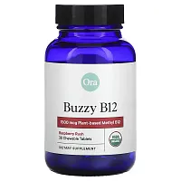 Ora, Buzzy B12, Raspberry Rush, 1,500 mcg, 30 Chewable Tablets