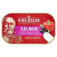 King Oscar, Skinless &amp; Boneless Salmon in Extra Virgin Olive Oil, Mediterranean Style, 4.05 oz (115 g)