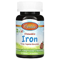 Carlson, Kid&#x27;s, Chewable Iron, Natural Strawberry, 15 mg, 60 Tablets