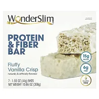 WonderSlim, Protein &amp; Fiber Bar, Fluffy Vanilla Crisp, 7 Bars, 1.55 oz (44 g) Each