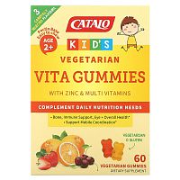 Catalo Naturals, Kid&#x27;s Vegetarian Vita Gummies with Zinc &amp; Multivitamins, Age 2+, Strawberry, Cherry &amp; Orange, 60 Vegetarian Gummies