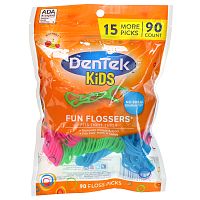 DenTek, Kids Fun Flossers, дикие фрукты, 90 зубочисток